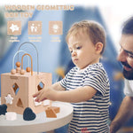 Wooden Box Toy Silicone Geometric Shape Blocks Shape Matching Toys for Toddler Baby Montessori Puzzle Education Stacking Game - WaWeen Toys