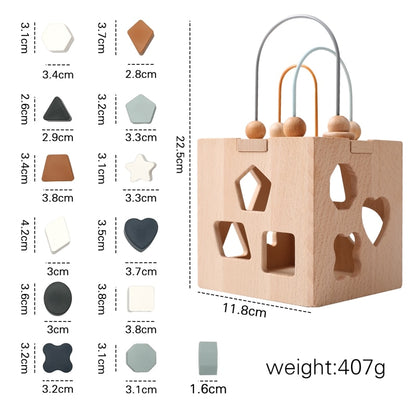 Wooden Box Toy Silicone Geometric Shape Blocks Shape Matching Toys for Toddler Baby Montessori Puzzle Education Stacking Game - WaWeen Toys