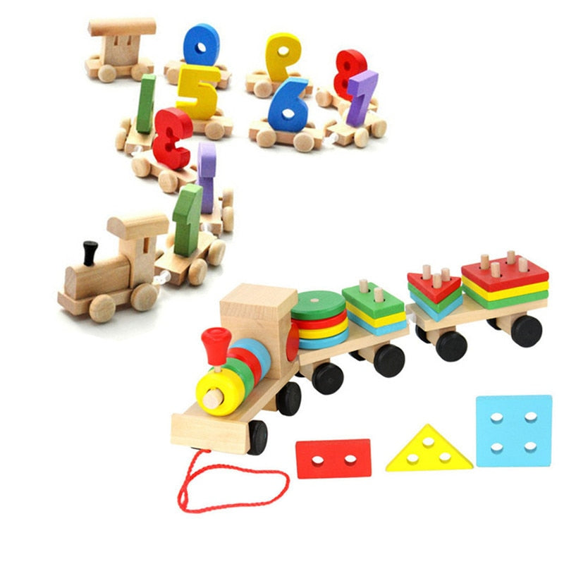 Baby Toys Wood Train Truck Set Geometric Blocks Sorting Board Montessori Kids Educational Toy Color Shape Match Stacked Puzzle - WaWeen Toys