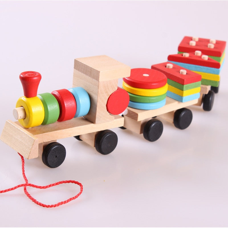 Baby Toys Wood Train Truck Set Geometric Blocks Sorting Board Montessori Kids Educational Toy Color Shape Match Stacked Puzzle - WaWeen Toys
