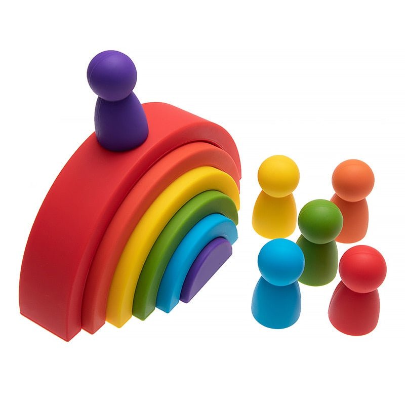 Baby Silicone Building Block BPA Free Rainbow Soft Block 3D Educational Montessori Toys Baby Teether Gifts - WaWeen Toys