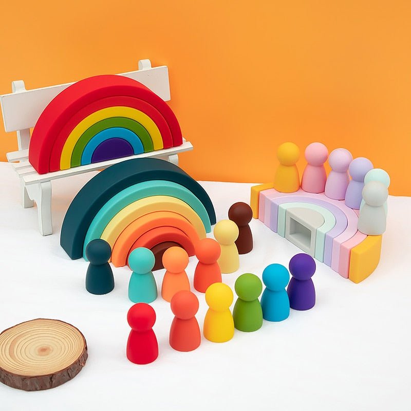Baby Silicone Building Block BPA Free Rainbow Soft Block 3D Educational Montessori Toys Baby Teether Gifts - WaWeen Toys