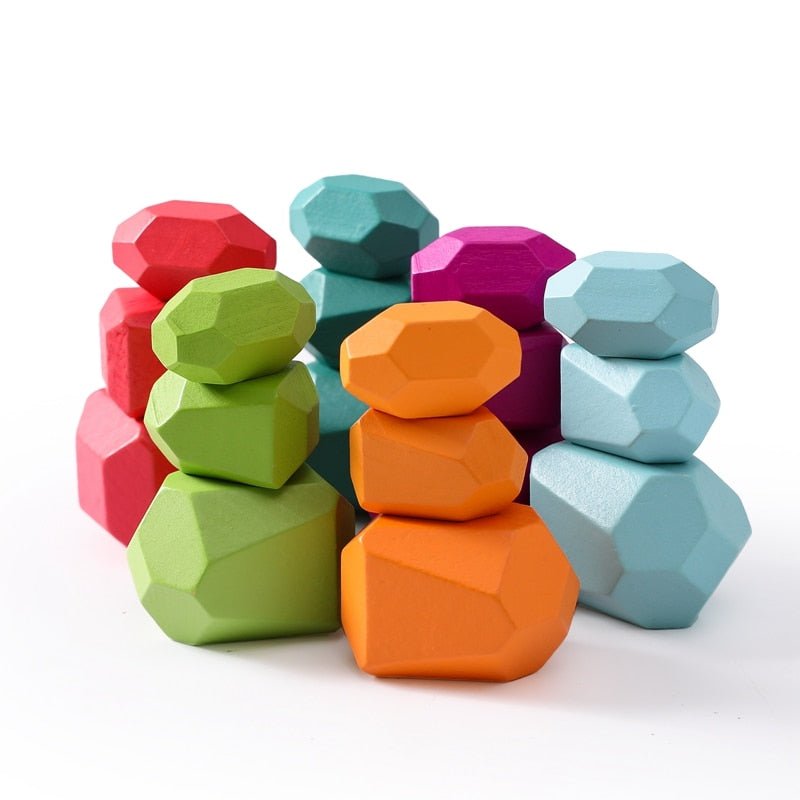 Wood Rainbow Stones Colorful Blocks - WaWeen Toys